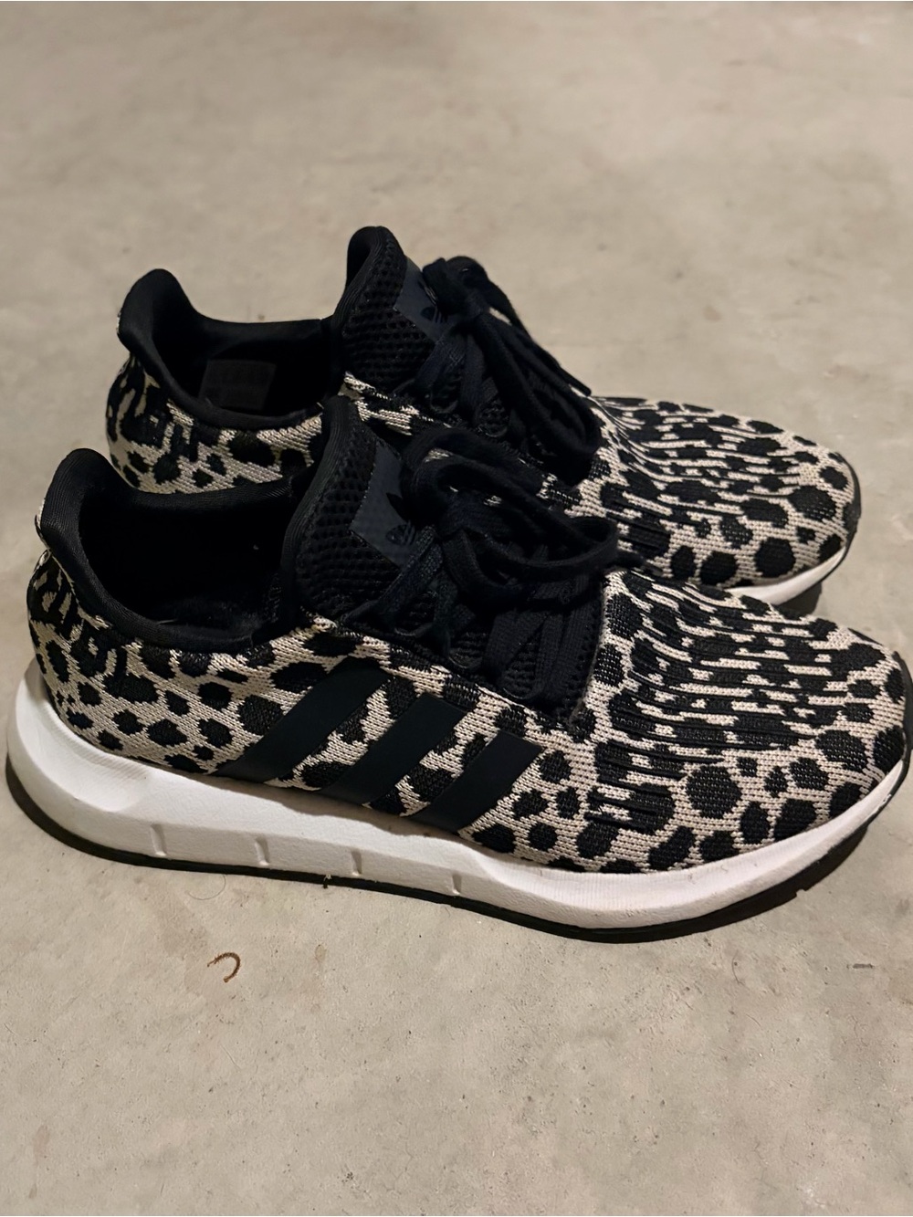 adidas Black and Cream Leopard Knit Casual Sneakers